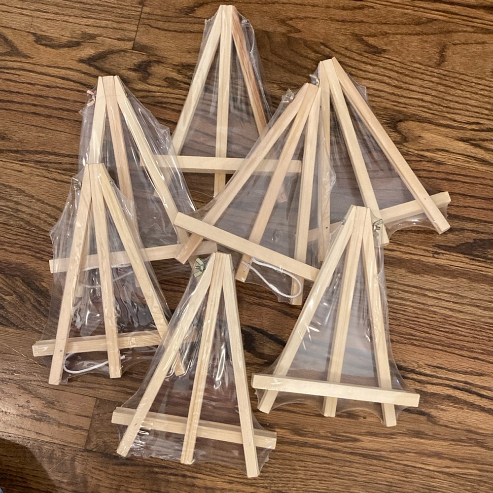 7 NWT Wooden Display Easels 
Approx 8” wide x 9.5” high
Smoke-free home